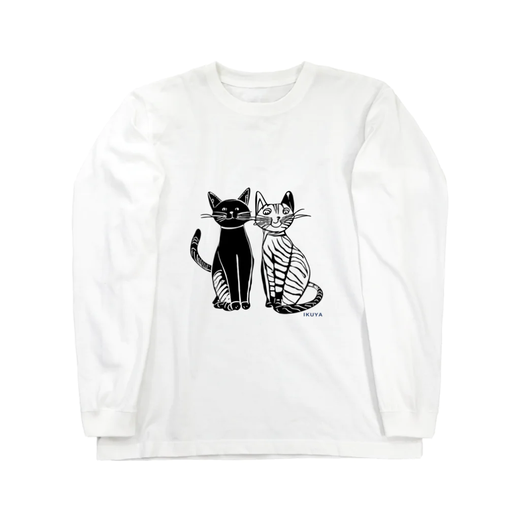 すずきいくやの白と黒の二匹の猫 ロングスリーブTシャツ