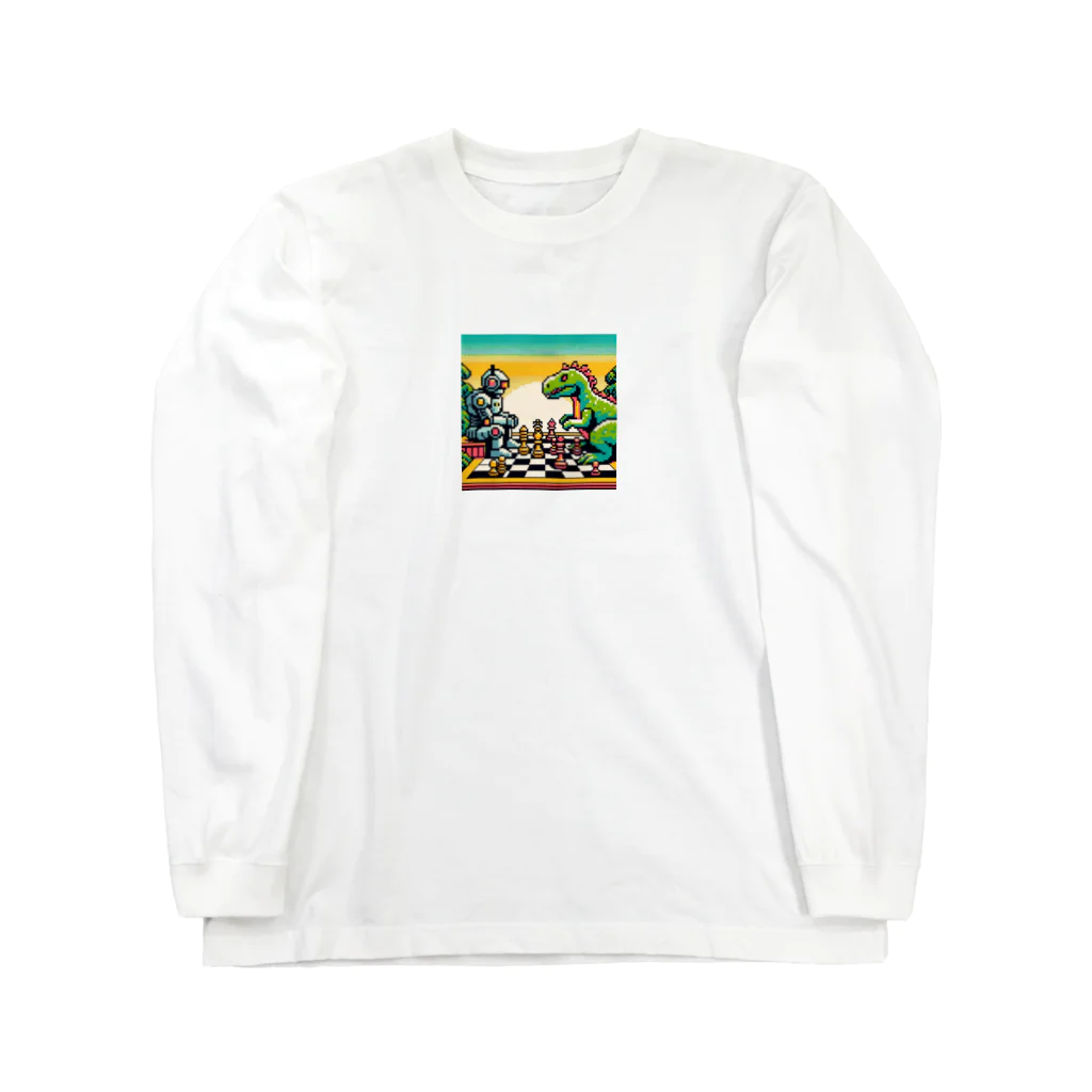 ワワジジドットクラブのドットロボットと恐竜のチェスゲームA Long Sleeve T-Shirt