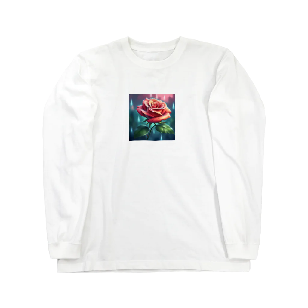 rererenoojisamaの雨に降られて濡れている薔薇の花 Long Sleeve T-Shirt