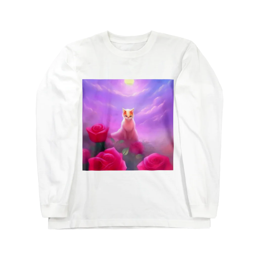 🇯🇵AMAGUMU SHIZUKU(雨雲 雫)の薔薇を嗜む猫 ロングスリーブTシャツ