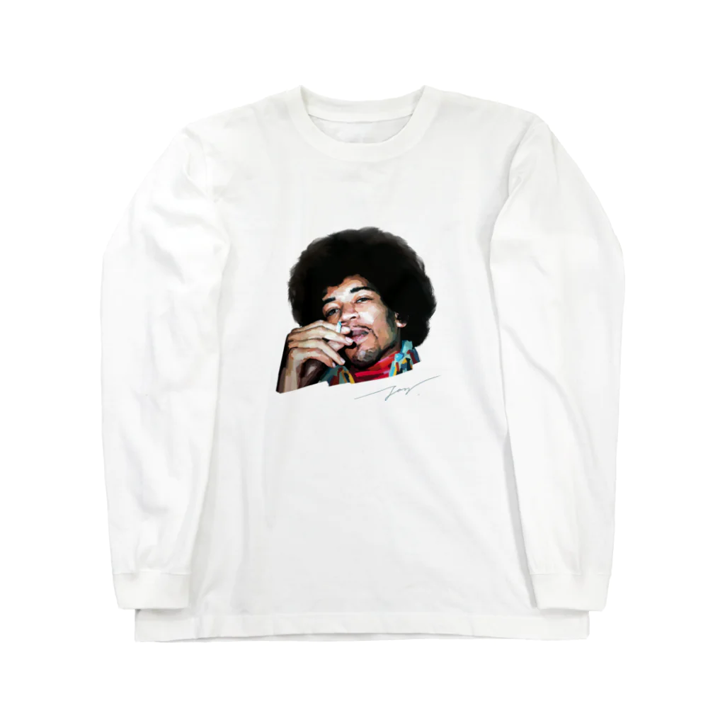 strat.Jay's shopのジミヘン ジミヘンドリックス Jimi Hendrix イラスト 絵 ロック ギター ギターリスト ブルース ロングスリーブTシャツ