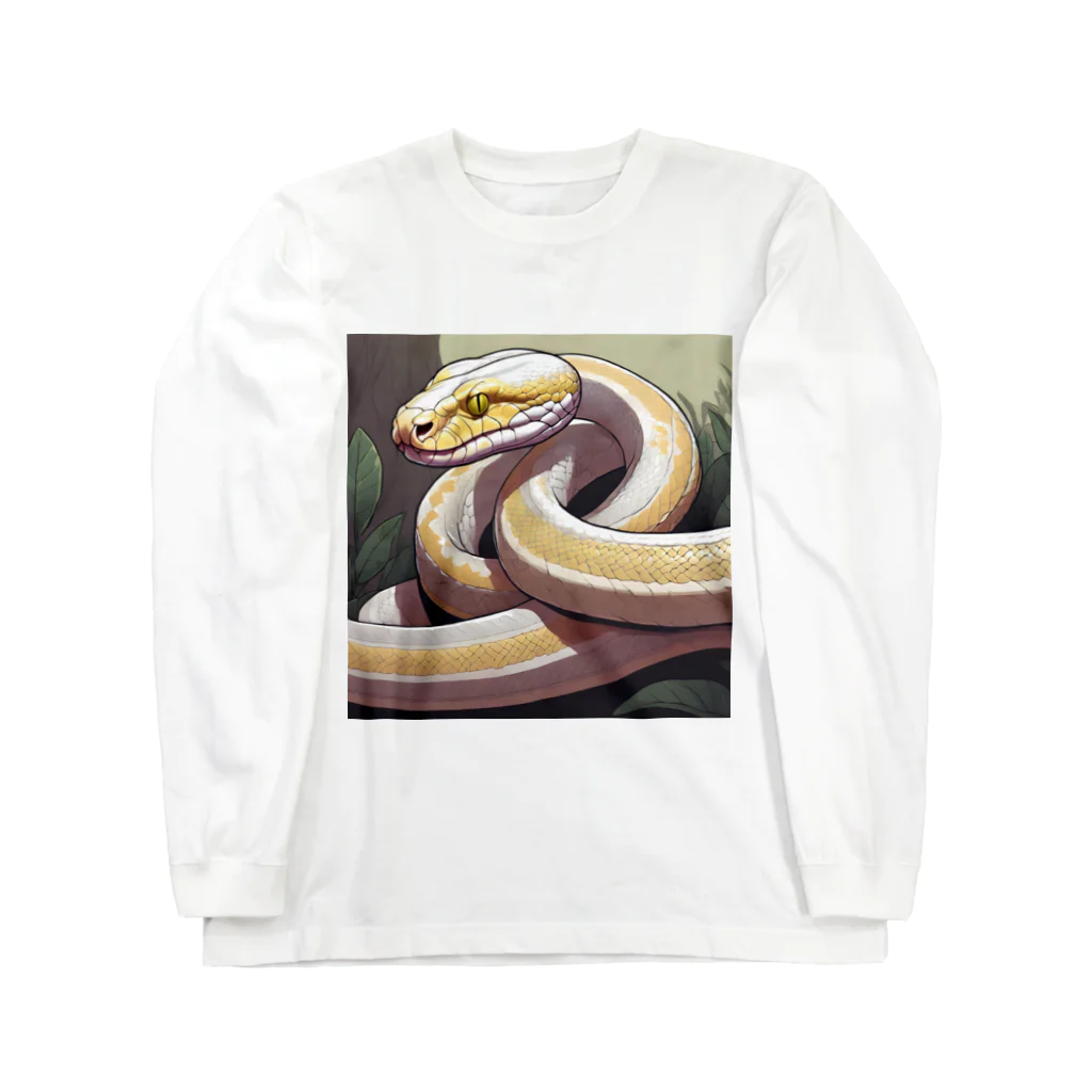 爬虫類Ｔのニシキヘビ(アルビノ) 背景あり ロングスリーブTシャツ