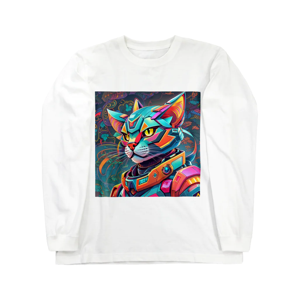 629_CAT_ARTのカラフルメカキャット ロングスリーブTシャツ