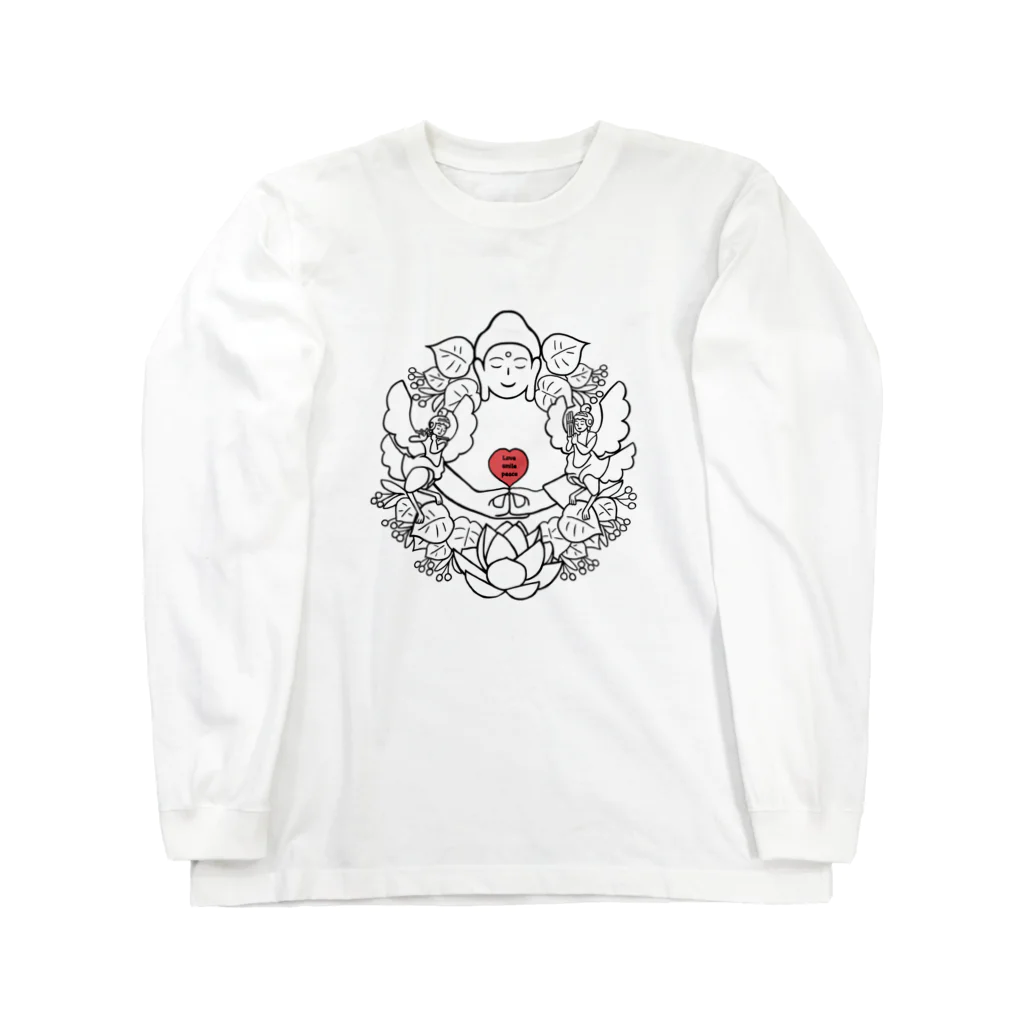 Bo tree teeのホトケサマリース(白赤) Long Sleeve T-Shirt