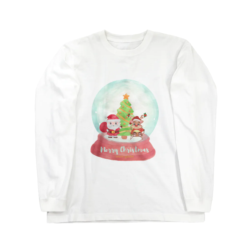 GLOBEのトナカイとサンタクロースのクリスマススノードーム ロングスリーブTシャツ