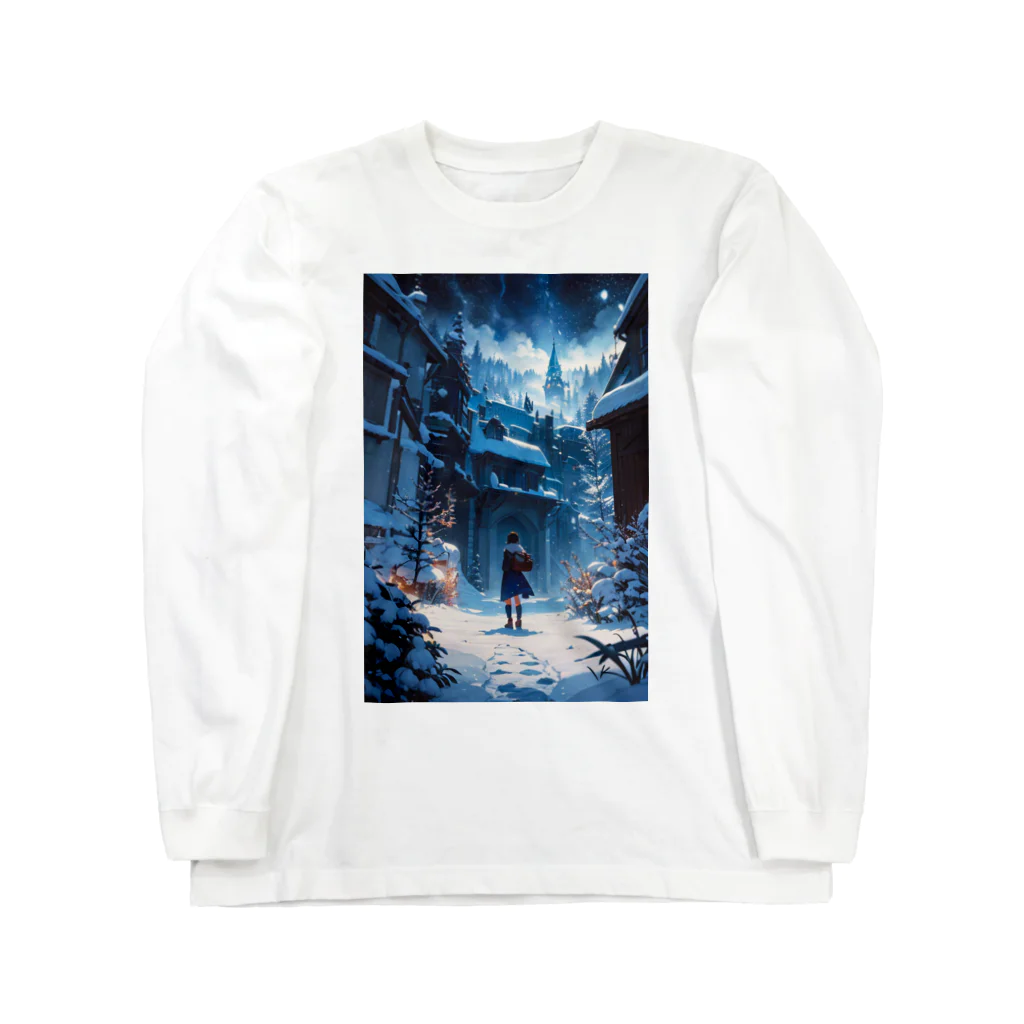 卯月なのかのMagical Winter Journey　〜雪に染められた銀世界の旅〜　No.2「永眠町　門前にて」 Long Sleeve T-Shirt