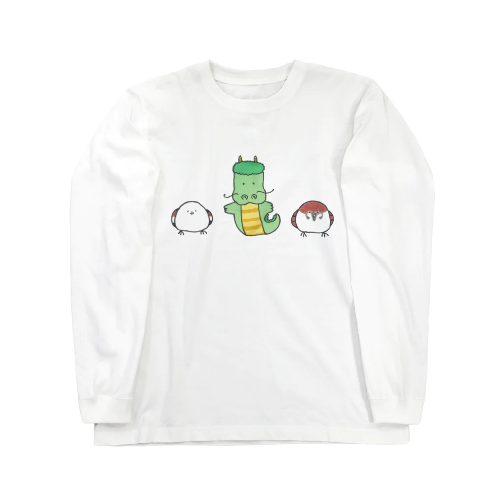 森図鑑の[森図鑑] 龍と雀とシマエナガ Long Sleeve T-Shirt