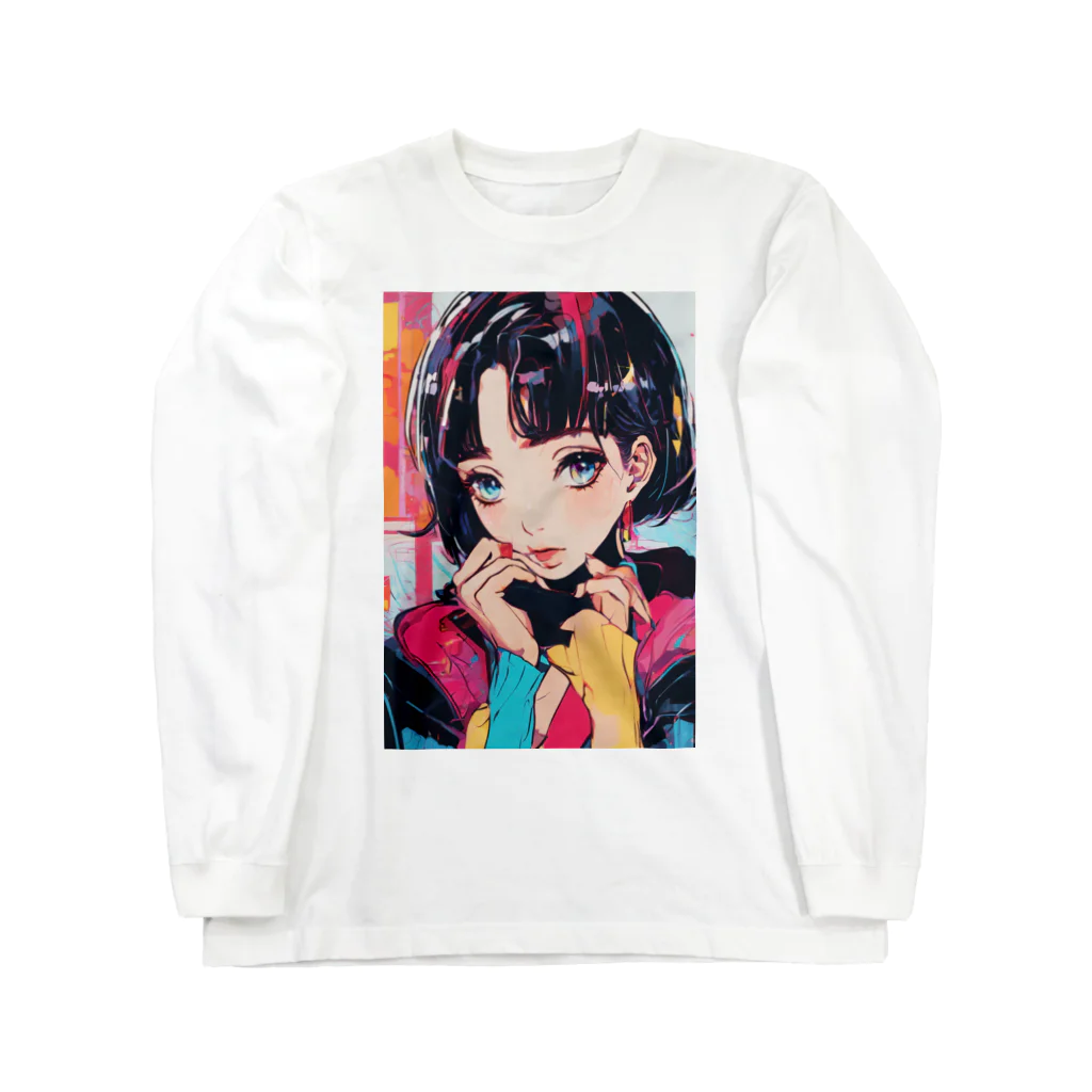 80s pop anime artのキュートな9 0 sアニメスタイル ロングスリーブTシャツ