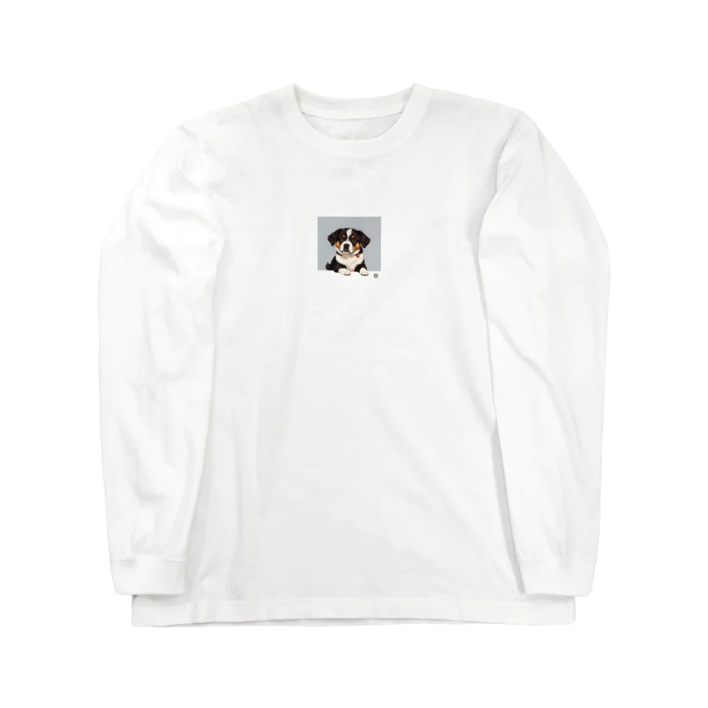 かわいい女の子とシュールな絵の飛び出すワンちゃん Long Sleeve T-Shirt