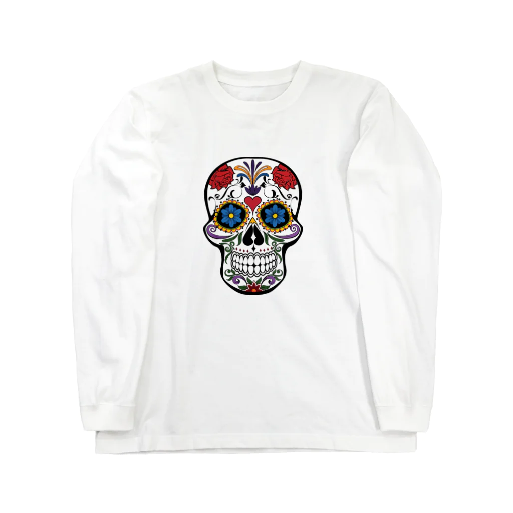 Fred HorstmanのColorful Skull   カラフル な スカル. はでな 頭蓋骨 ロングスリーブTシャツ