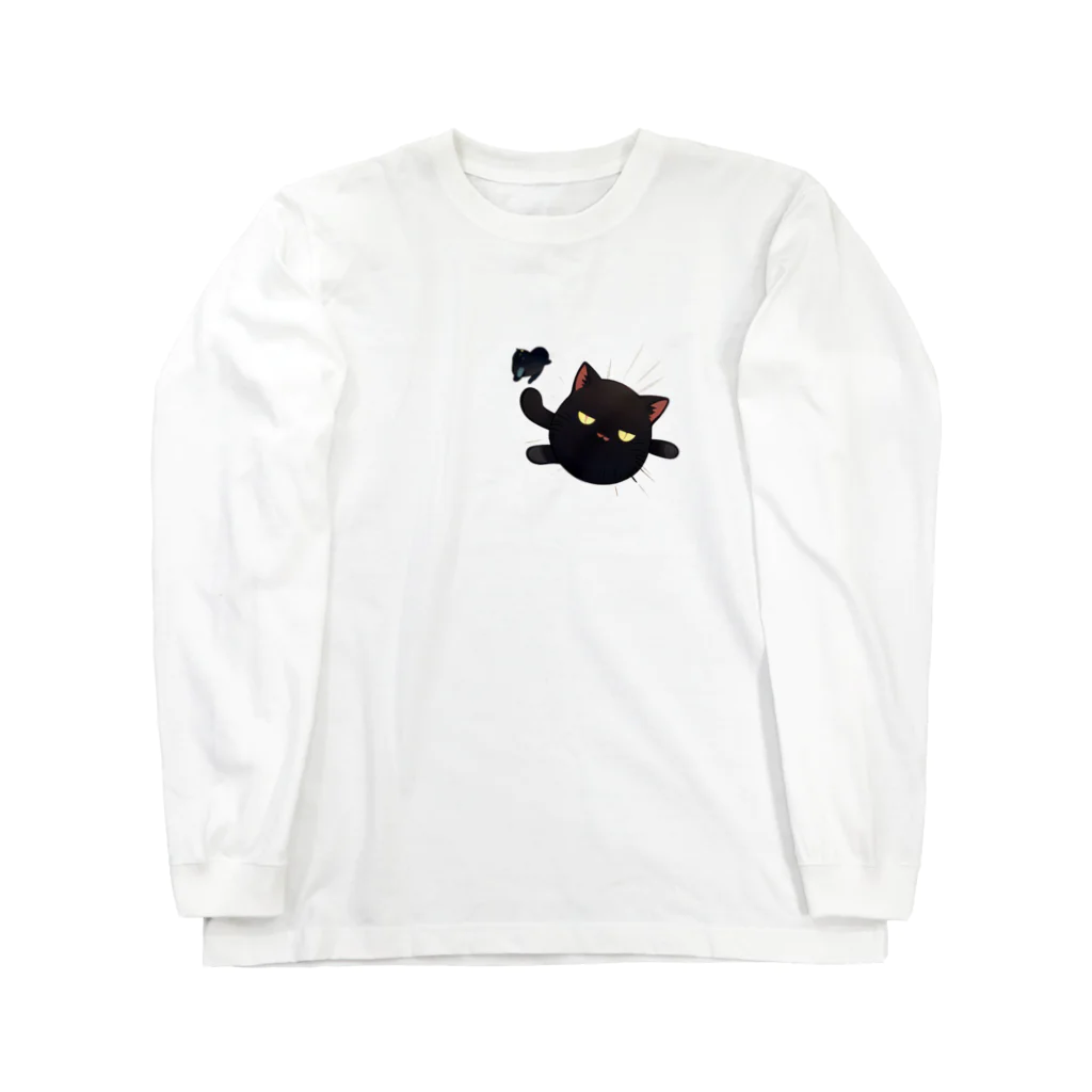 かわいい女の子とシュールな絵のジト目ネコ Long Sleeve T-Shirt