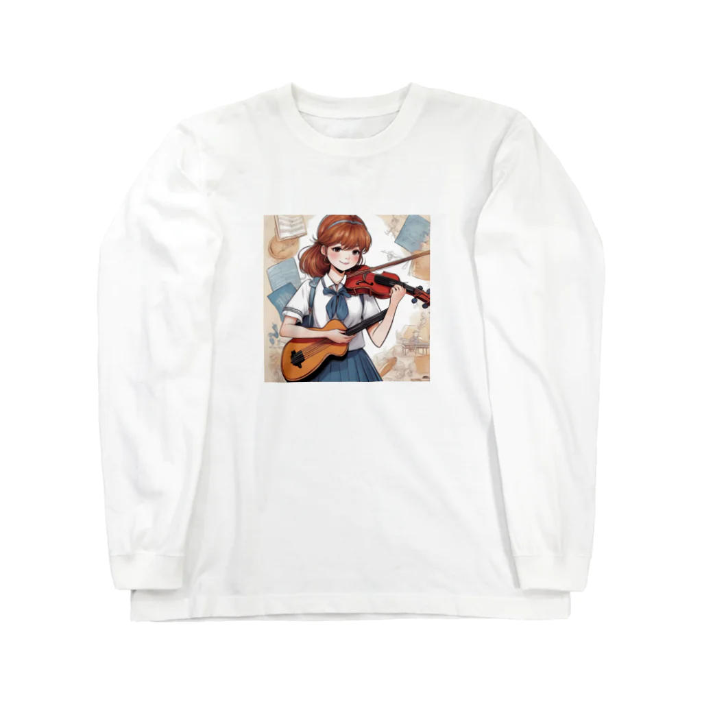 ほっこり絵音舎の弦楽器好きのチョコちゃん Long Sleeve T-Shirt