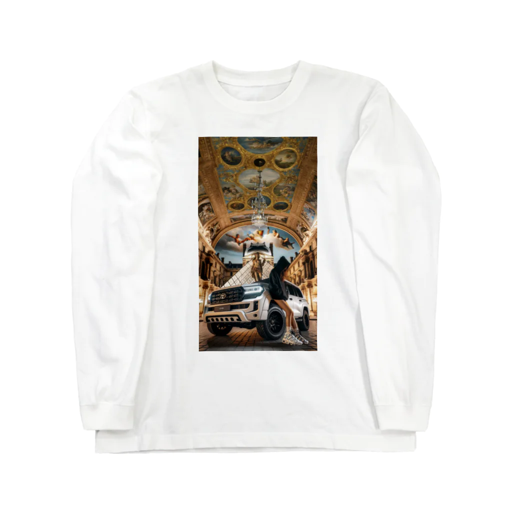 ブラックホワイトの美術館車 Long Sleeve T-Shirt