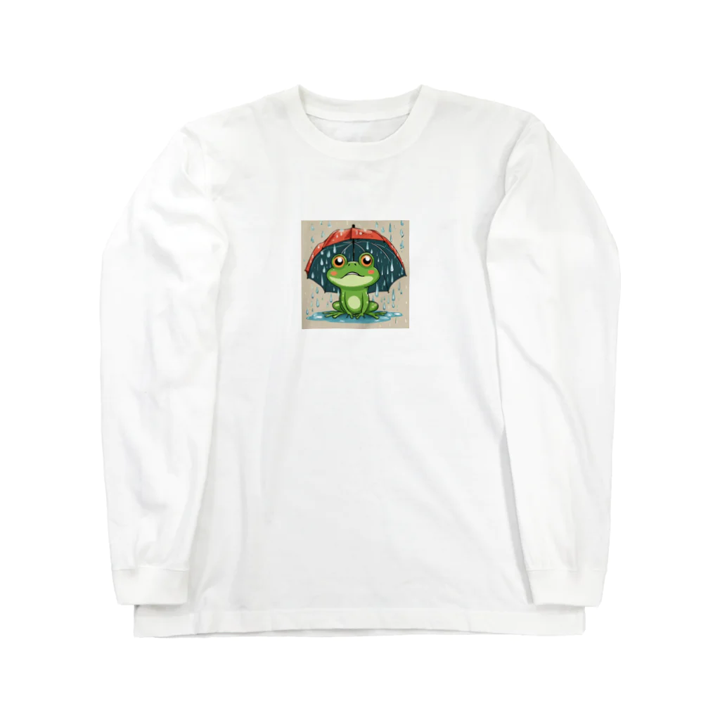 takachi77のカエルの子、雨宿り。傘を広げて待っています♪グッズ Long Sleeve T-Shirt