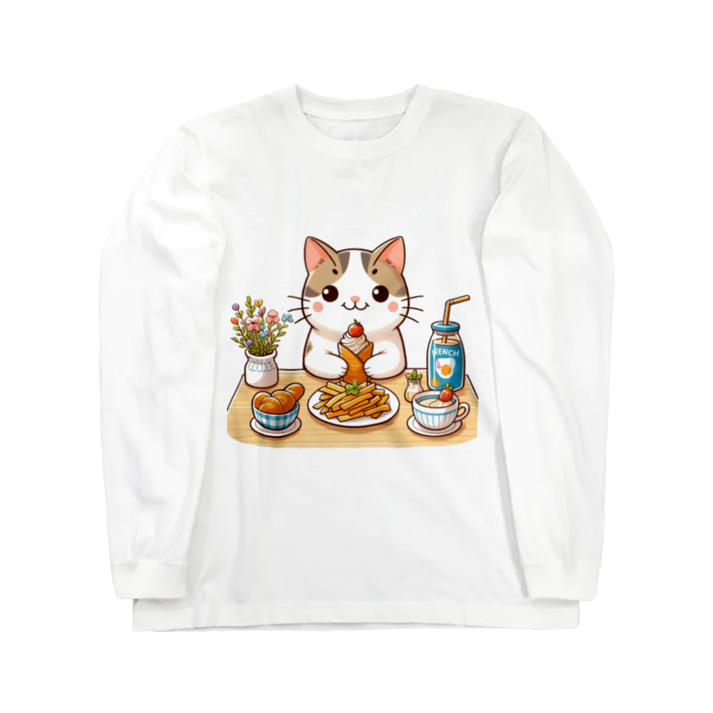 zuuu-の猫くんの豪華なカフェごはん♪ ロングスリーブTシャツ