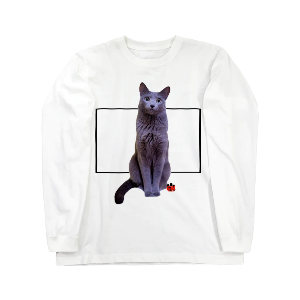 アトリエGINのロシアンブルー銀　「猫座り」 Tシャツ② Long Sleeve T-Shirt