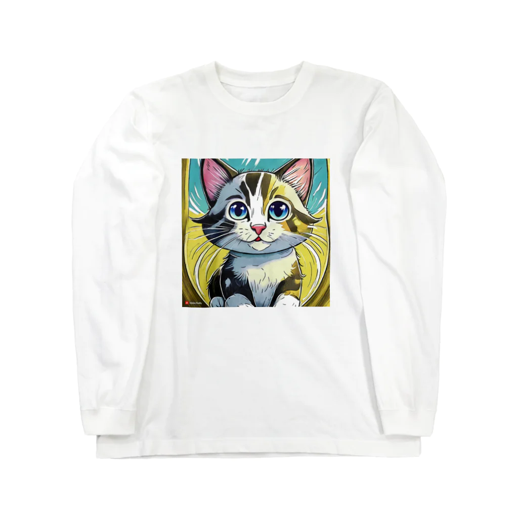 Paonのズーのダイナミックねこちゃん ロングスリーブTシャツ