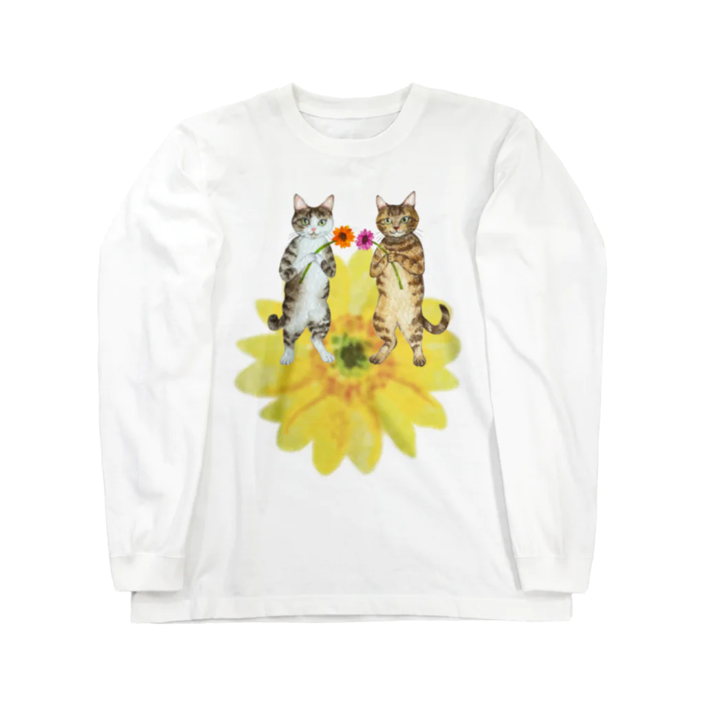 猫が好きすぎる絵描き　キジシマ ミキの姉妹猫さんたちガーベラに乗る Long Sleeve T-Shirt