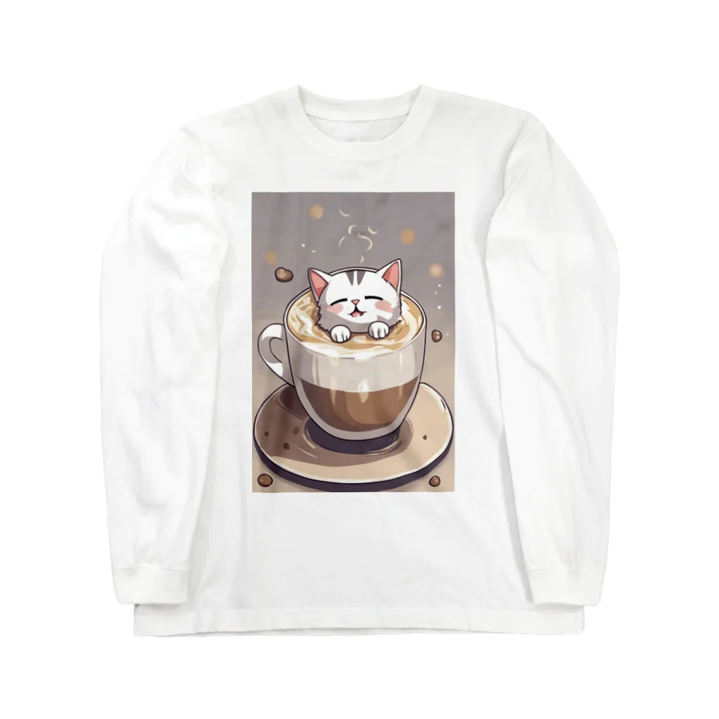 カプチーノ猫🐱の至福のカプチーノ猫🐈 ロングスリーブTシャツ