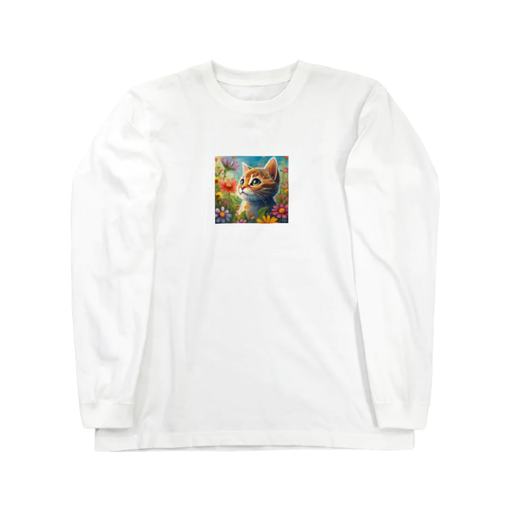 Happy Shopの可愛い猫キラキラ ロングスリーブTシャツ
