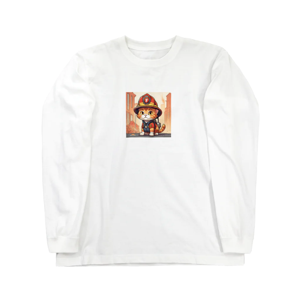 パパショップのネコ消防士 Long Sleeve T-Shirt