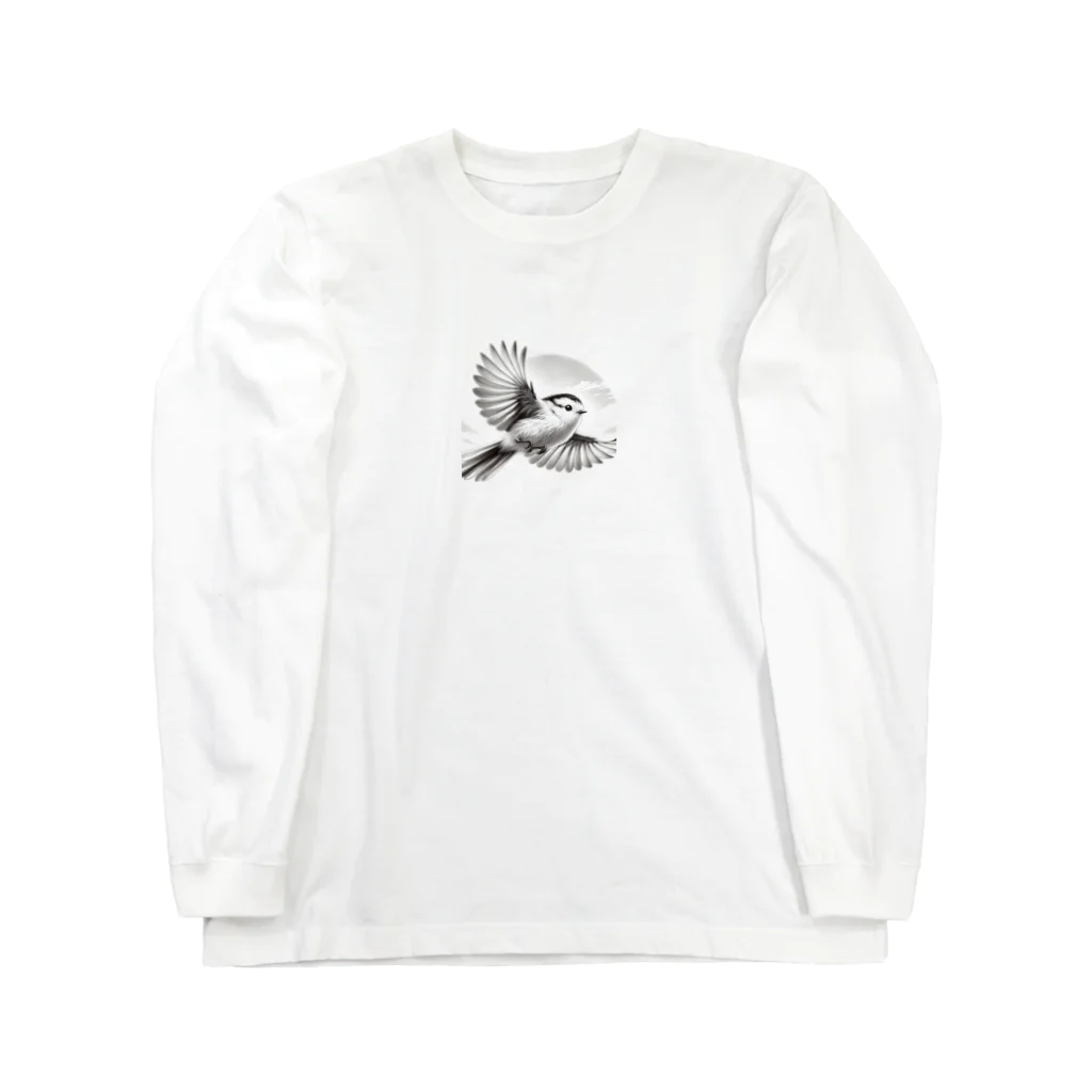 酉年による鳥好きのための鳥デザインの空を舞うシマエナガ Long Sleeve T-Shirt