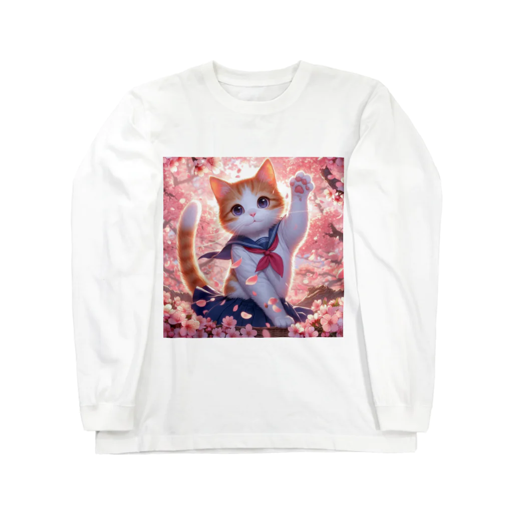 ParadigmStar　パラダイムスターの桜咲く華の学生猫 hana ロングスリーブTシャツ