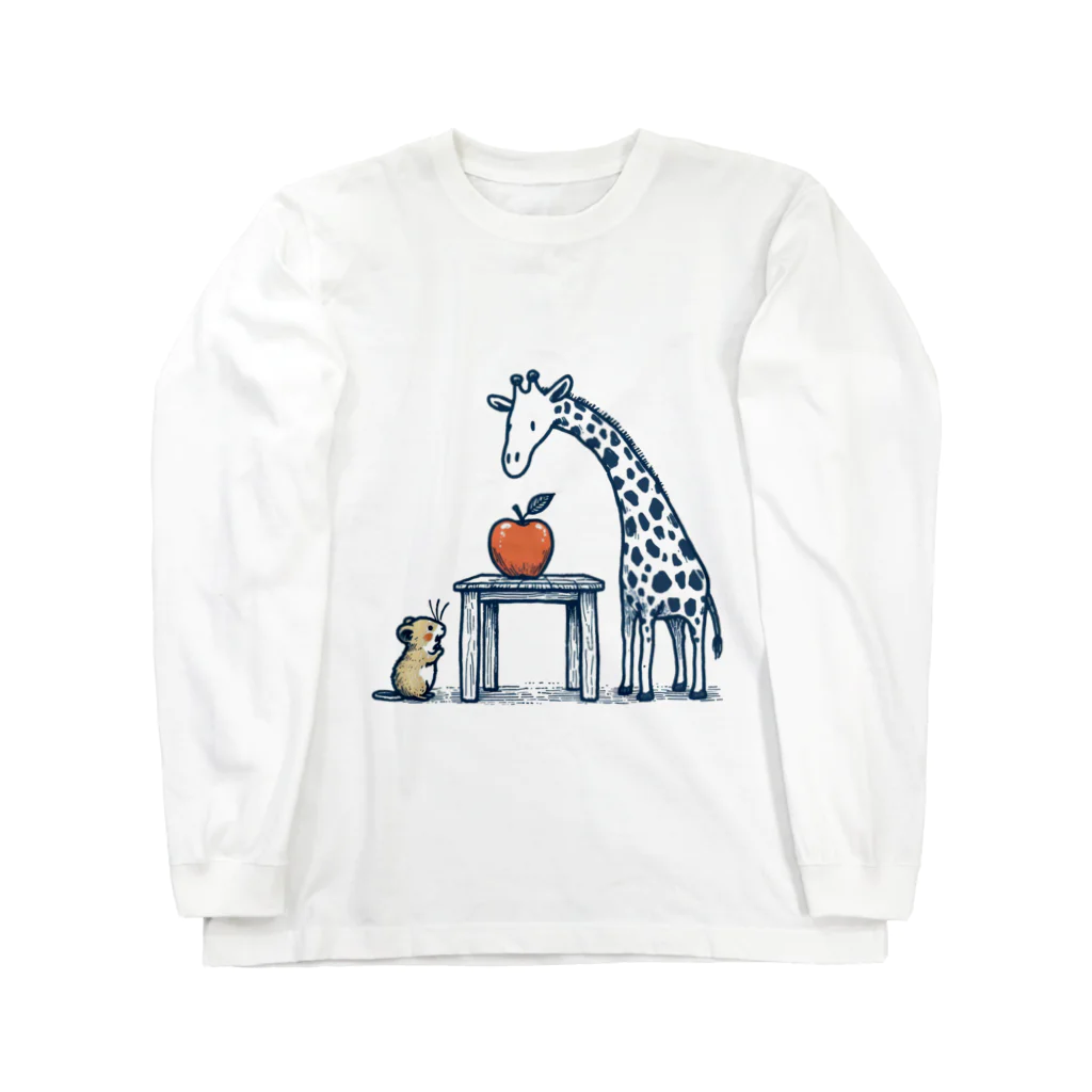 姫とすずり。のテーブルが高くて食べれないハムスターと背が高すぎるキリン Long Sleeve T-Shirt