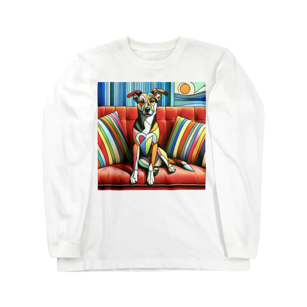 大人かわいい動物の世界のカラフルお座り犬 Long Sleeve T-Shirt