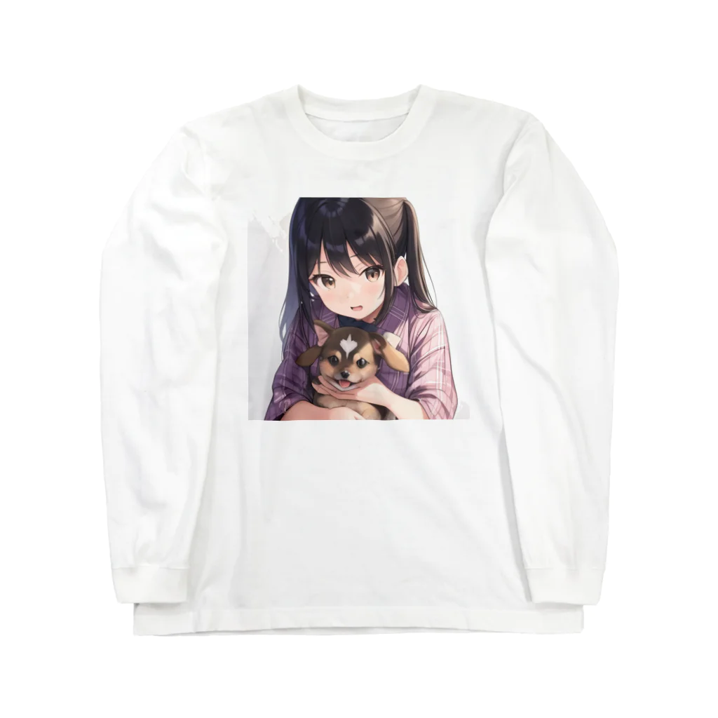 あかいはちの犬と少女 ロングスリーブTシャツ