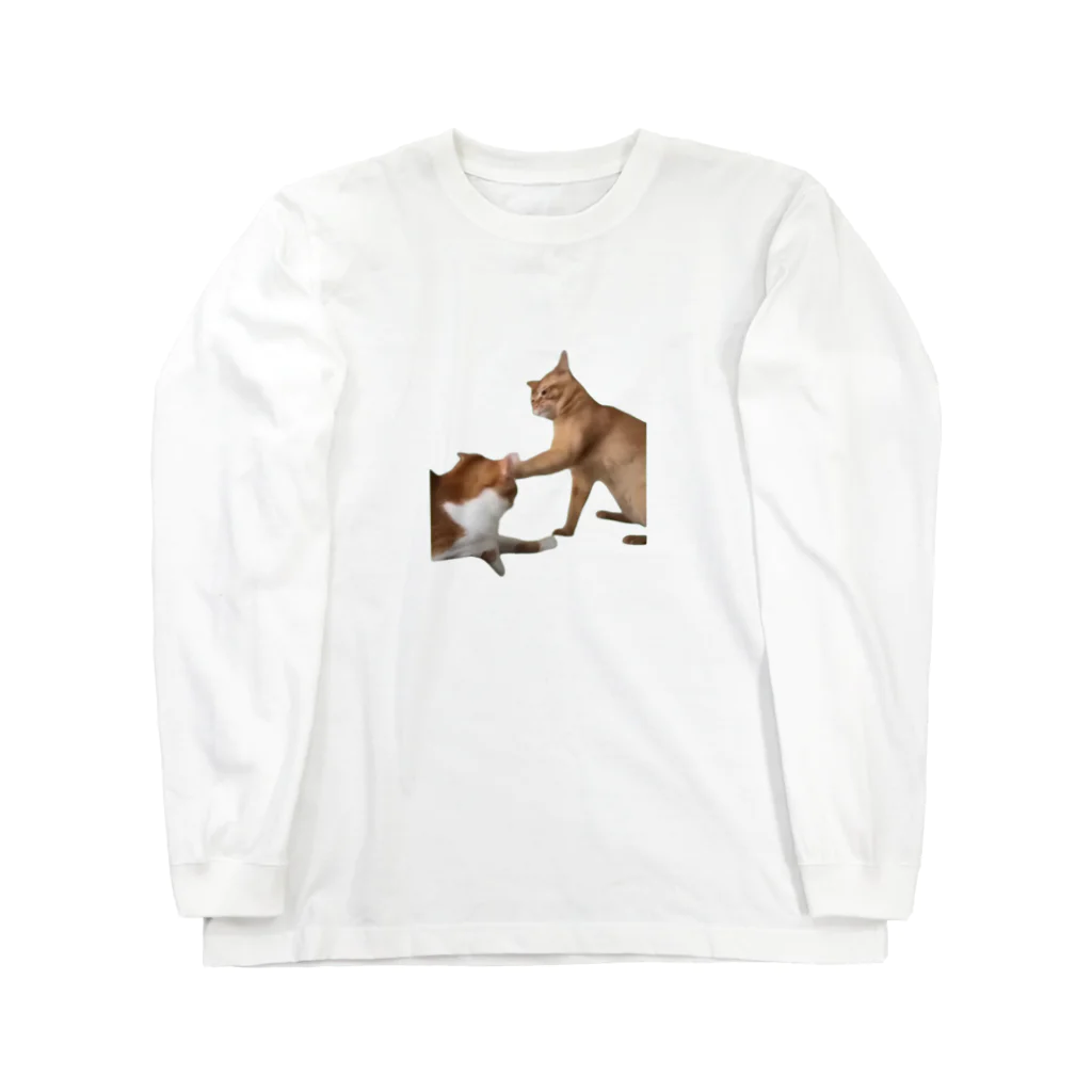 猫ミームグッズの【猫ミーム】叩かれる猫と叩く猫 Long Sleeve T-Shirt