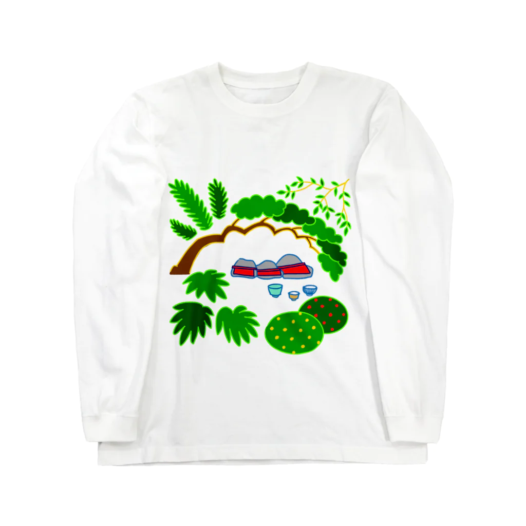 しりわれるの石仏と植栽 ロングスリーブTシャツ