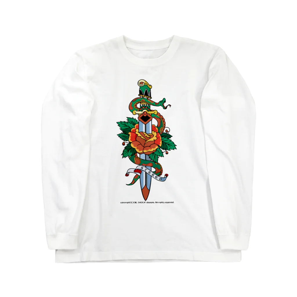 ファンシーTシャツ屋の蛇と薔薇のダガータトゥーデザイン Long Sleeve T-Shirt