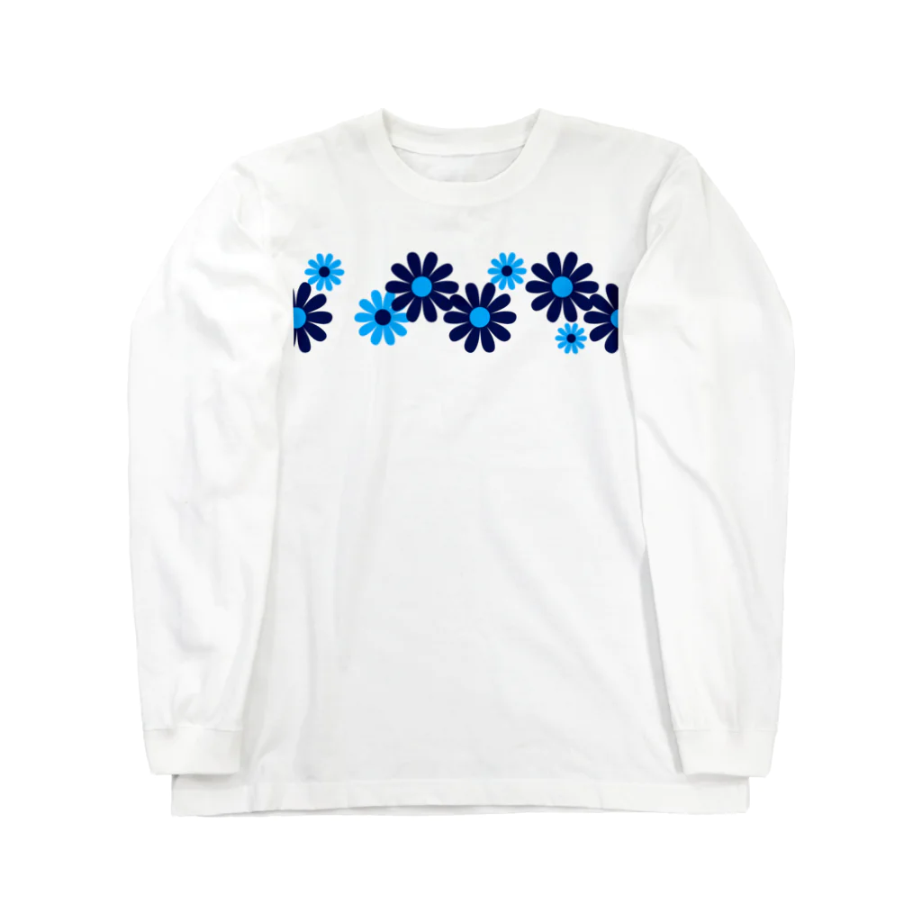 kazeou（風王）のレトロ風花(8枚)青・水色 ロングスリーブTシャツ