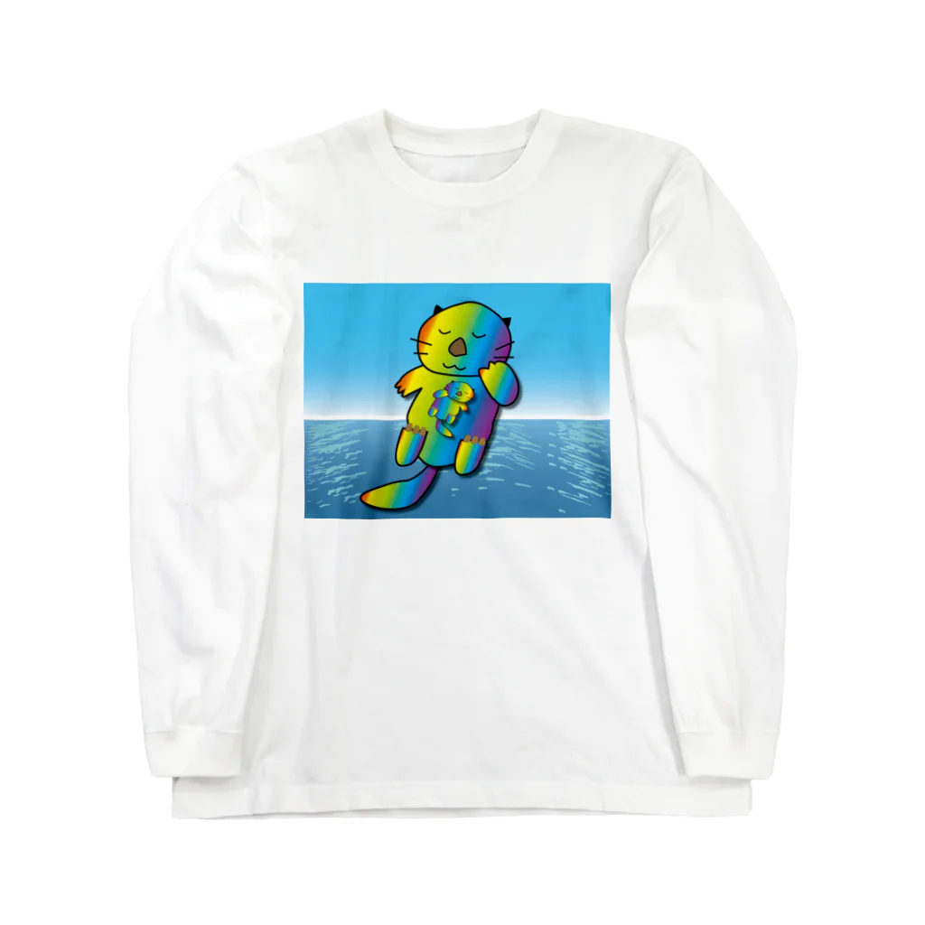 Drecome_Designの【レインボーカラー】おねんね海獺(ラッコ)親子 ロングスリーブTシャツ