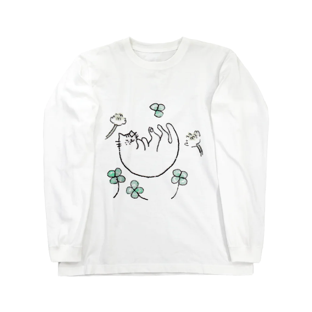 森の中の白猫と四つ葉のクローバー Long Sleeve T-Shirt