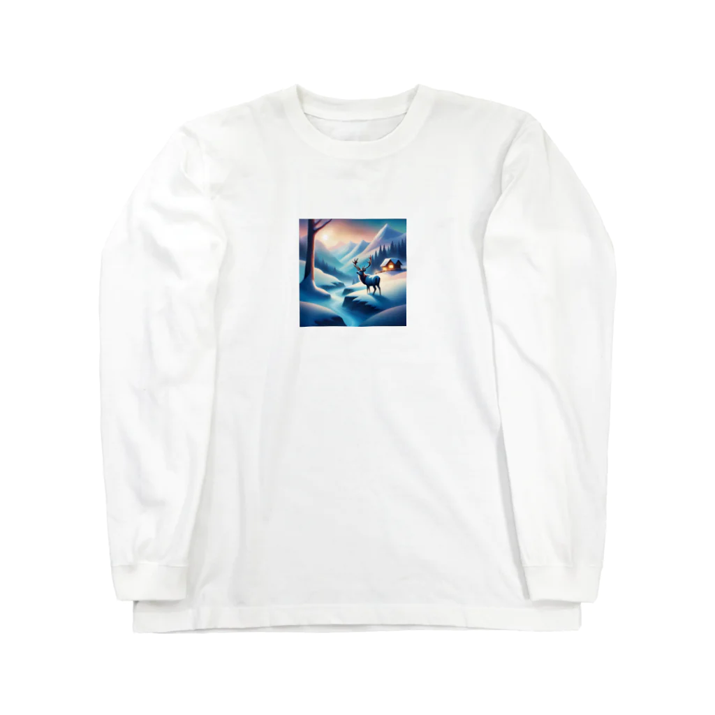 Passionista Lifestyle Emporium : 情熱的なライフスタイルエンポリウムの極光の冬景色とトナカイ Long Sleeve T-Shirt