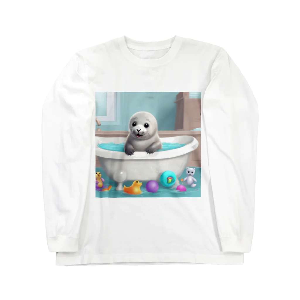 キャリーのお風呂場のゴマアザラシの赤ちゃん ロングスリーブTシャツ