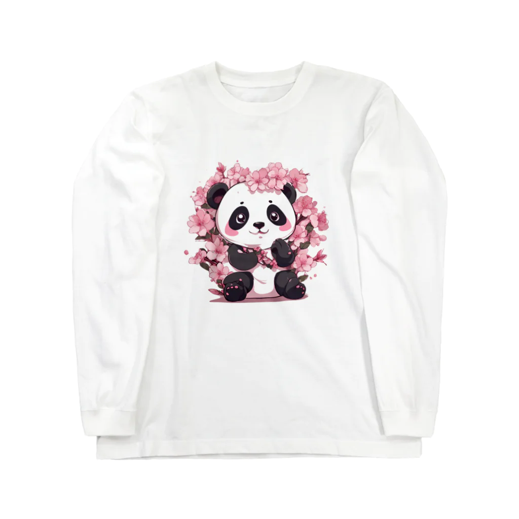 waterpandaの満開桜とパンダ ロングスリーブTシャツ