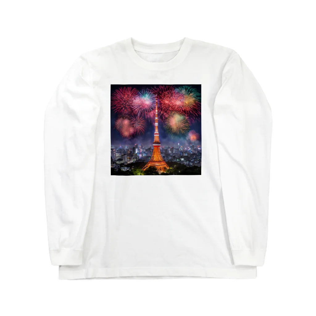 Christina_w_s クリスティーナ ダブリューエスの花火と東京タワー Long Sleeve T-Shirt