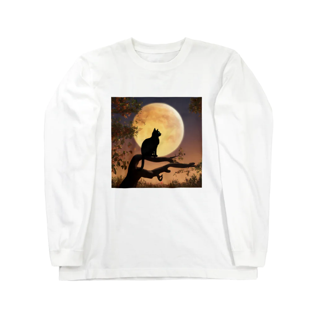 Black Catのムーンキャット Long Sleeve T-Shirt