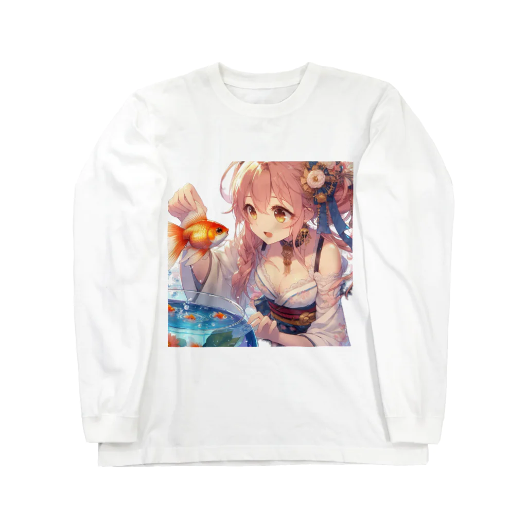 推しの美少女とアイドルの金魚と浴衣姿の女の子 Long Sleeve T-Shirt