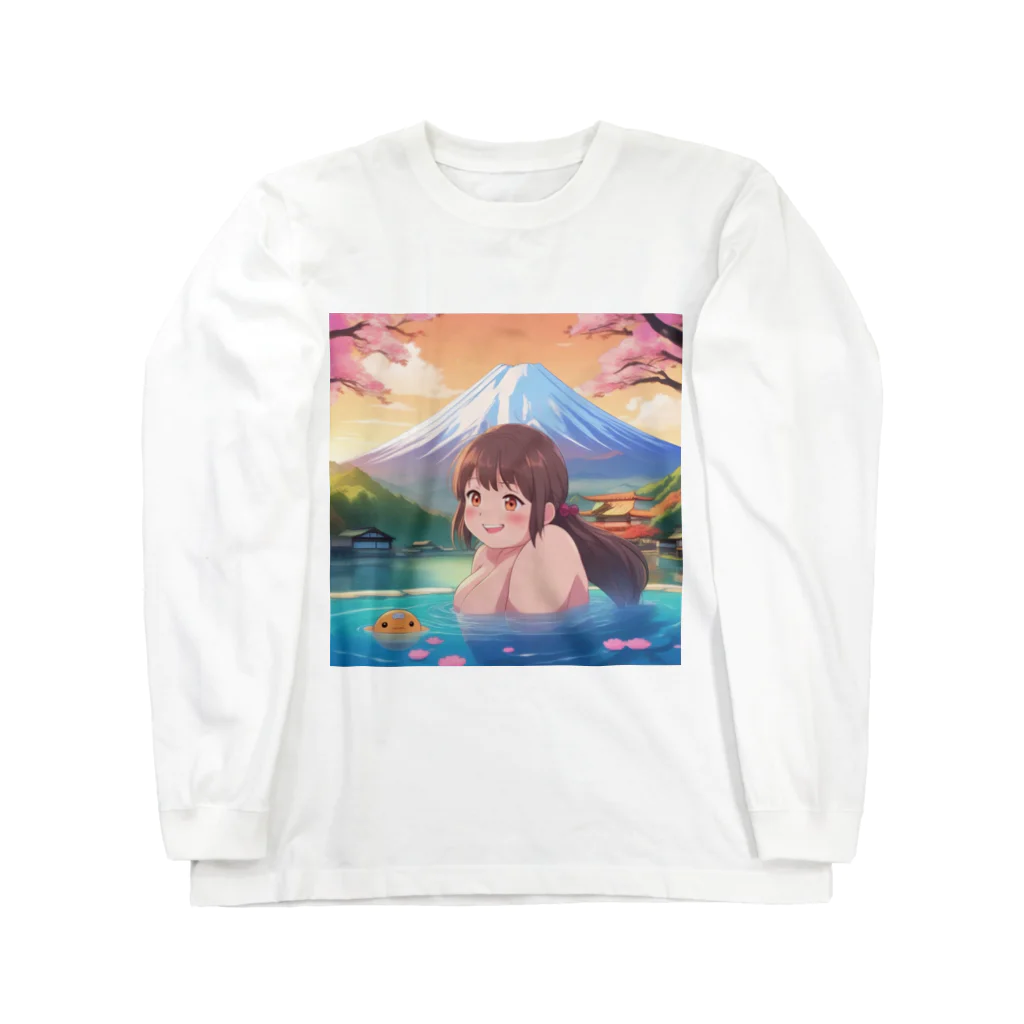 west97の富士山絶景にある露天風呂のかわいい女の子 ロングスリーブTシャツ