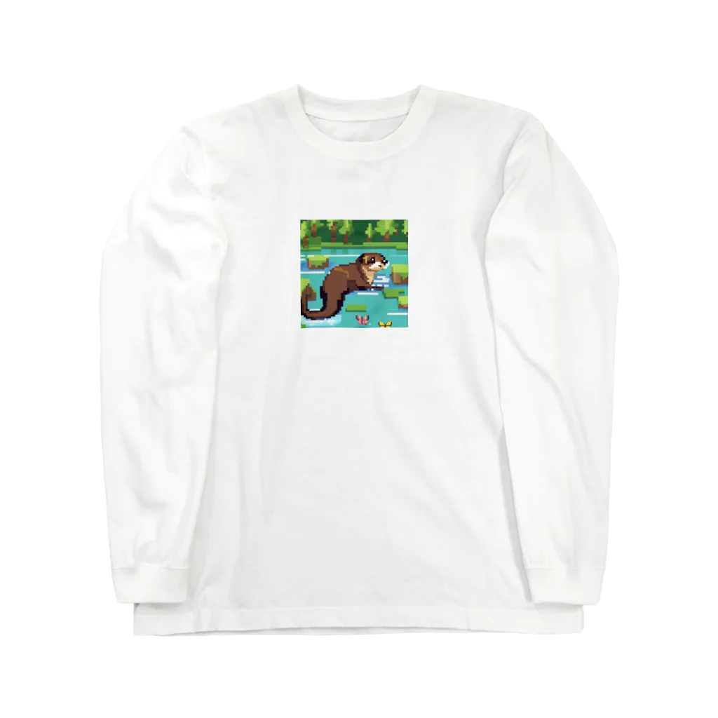 rearemonの流れの中でバタフライスタイルで泳ぐコツメカワウソ Long Sleeve T-Shirt