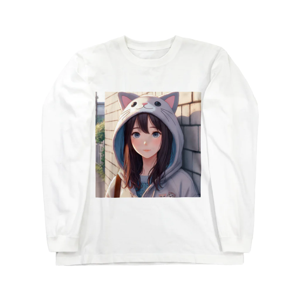 SaltyCookie Design Worksの猫パーカーの女の子(19) Long Sleeve T-Shirt