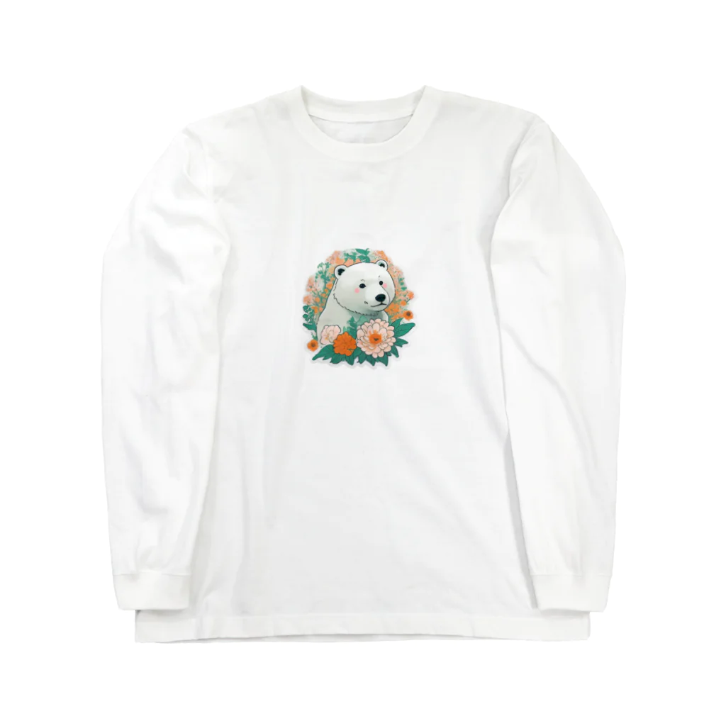 りんりんの可愛いシロクマちゃんショップ　かわいいよ！の花に囲まれている白くま Long Sleeve T-Shirt