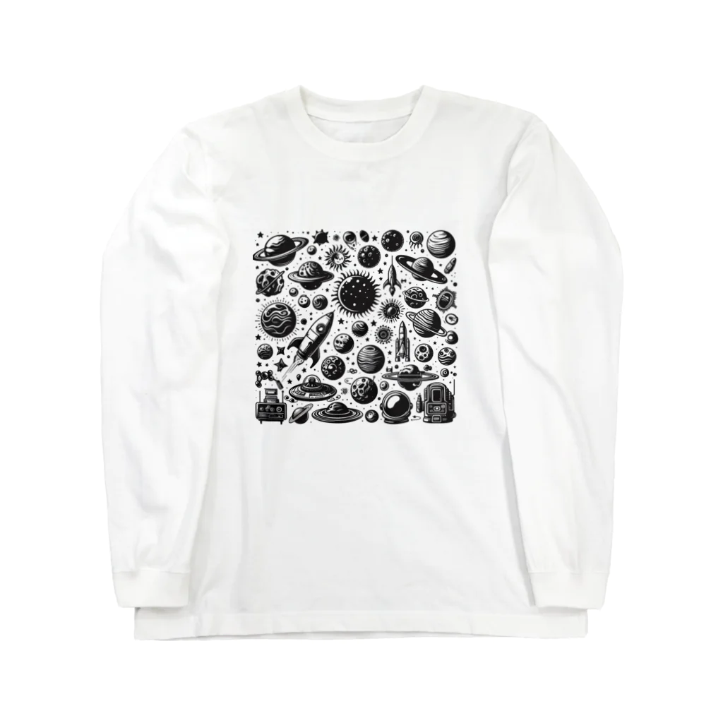 AIモノクロデザインのモノクロ宇宙 Long Sleeve T-Shirt