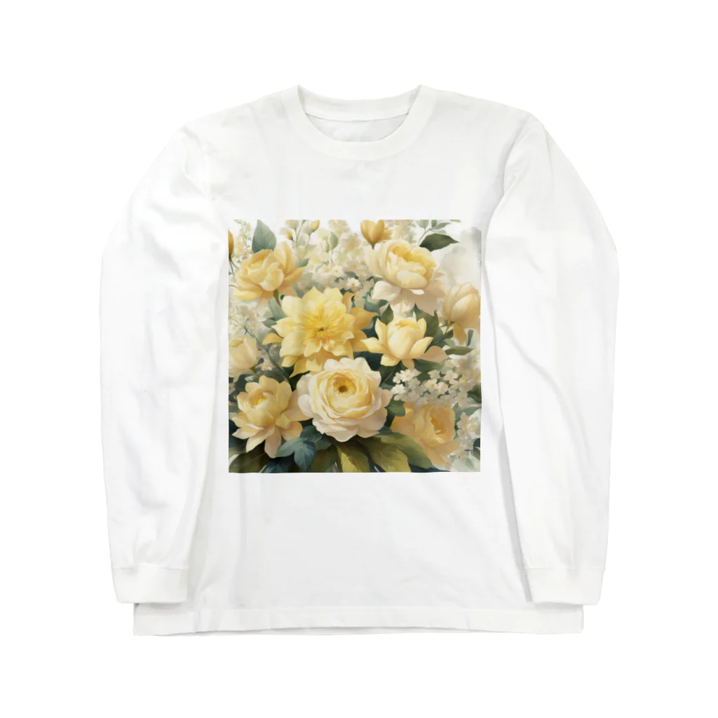 okierazaのペールイエローテーマの花束 ロングスリーブTシャツ