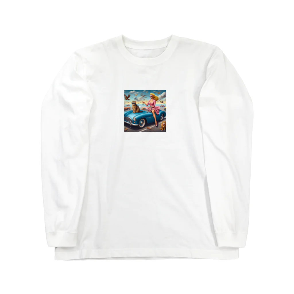 パパネコのドライブにゃんこチャン Long Sleeve T-Shirt