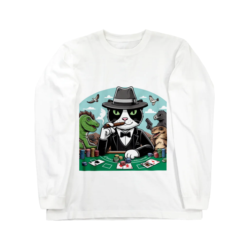 ぴーすけ🃏【ポーカーグッズ】のブラックジャック猫 Long Sleeve T-Shirt